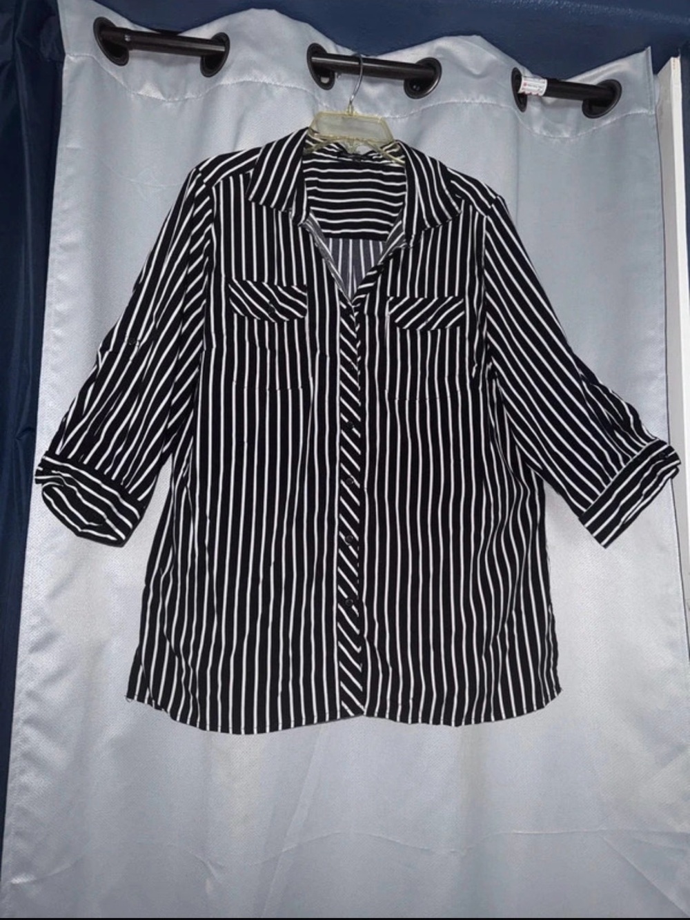 Notations Black and White Vertical Stripe Button-Down Shirt